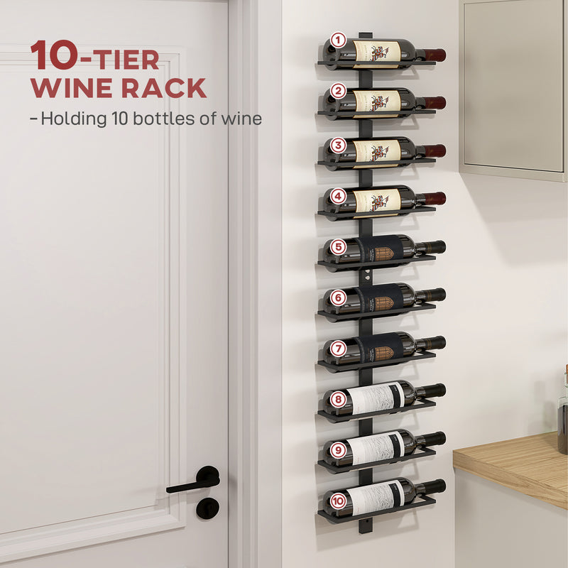 HOMCOM Wall Mount Wine Rack, Wall Wine Rack for 10 Wine Bottles, Black