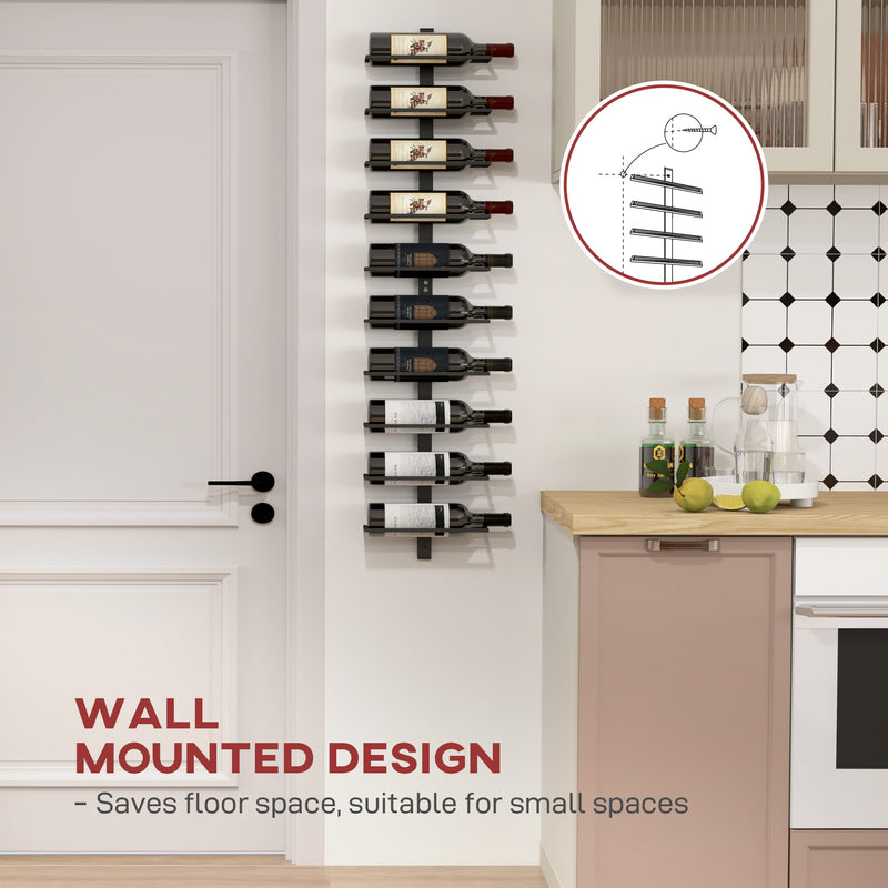 HOMCOM Wall Mount Wine Rack, Wall Wine Rack for 10 Wine Bottles, Black
