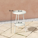 Outsunny Round Garden Table, 2-Tier Metal Patio Table Coffee Table, White