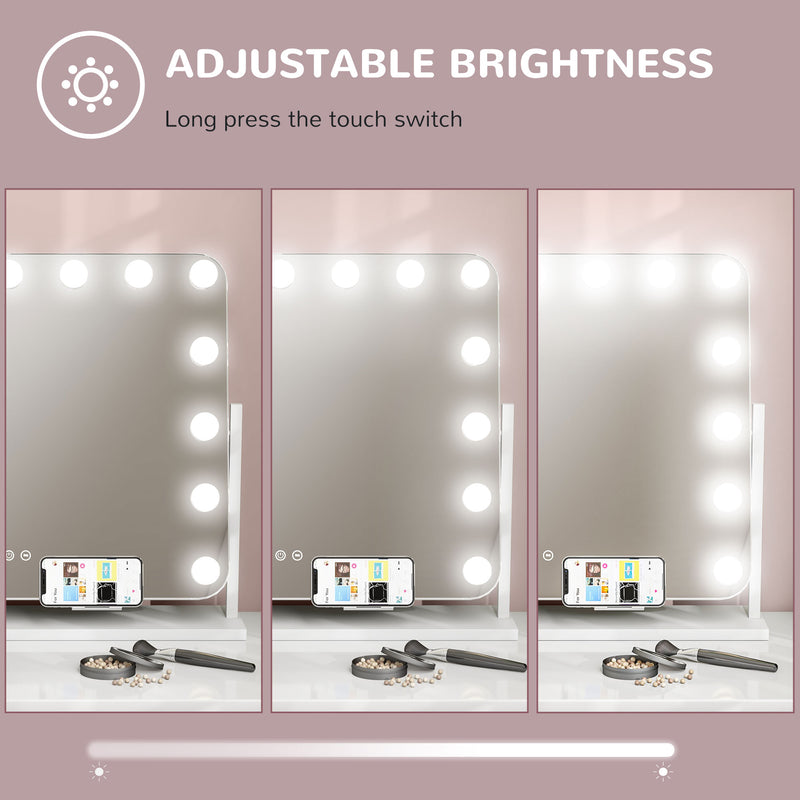 HOMCOM Hollywood Dimmable Lighted Makeup Mirror with Magnifier, USB Port