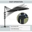 Outsunny 3(m) LED Cantilever Parasol Outdoor with Base Solar Lights Dark Grey