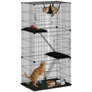 PawHut 3-Tier Large Cat Cage Indoor, Detachable Metal Wire Kennel W/ Hammock