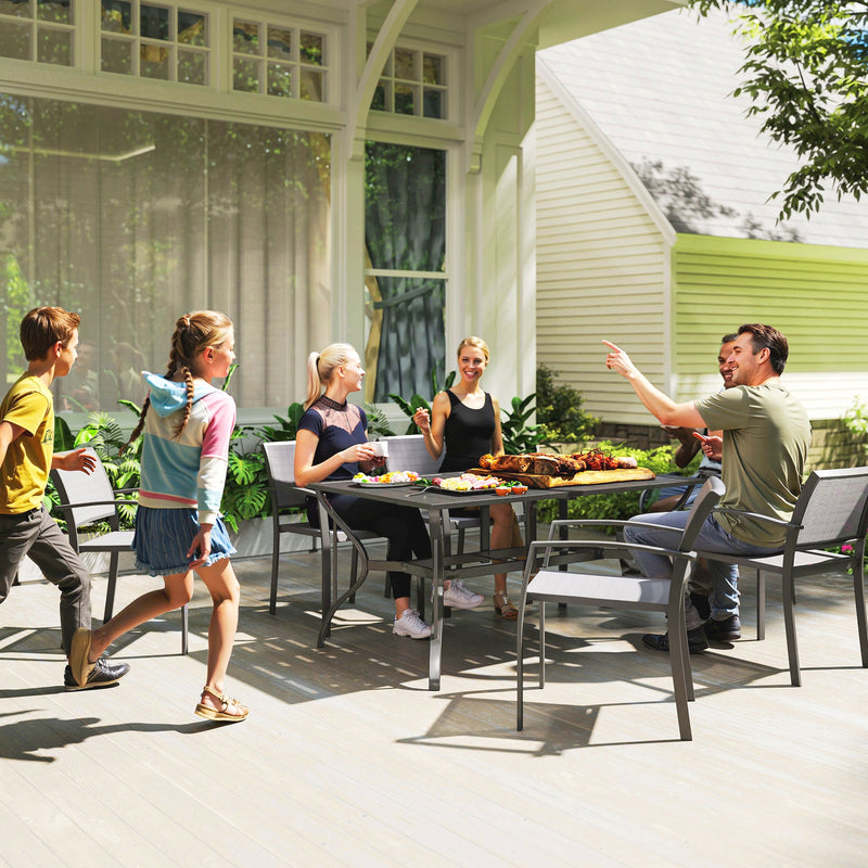 Outsunny Garden Dining Table with Steel Frame and Slatted Top for Balcony Black
