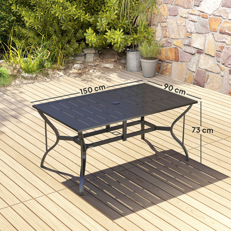 Outsunny Garden Dining Table with Steel Frame and Slatted Top for Balcony Black