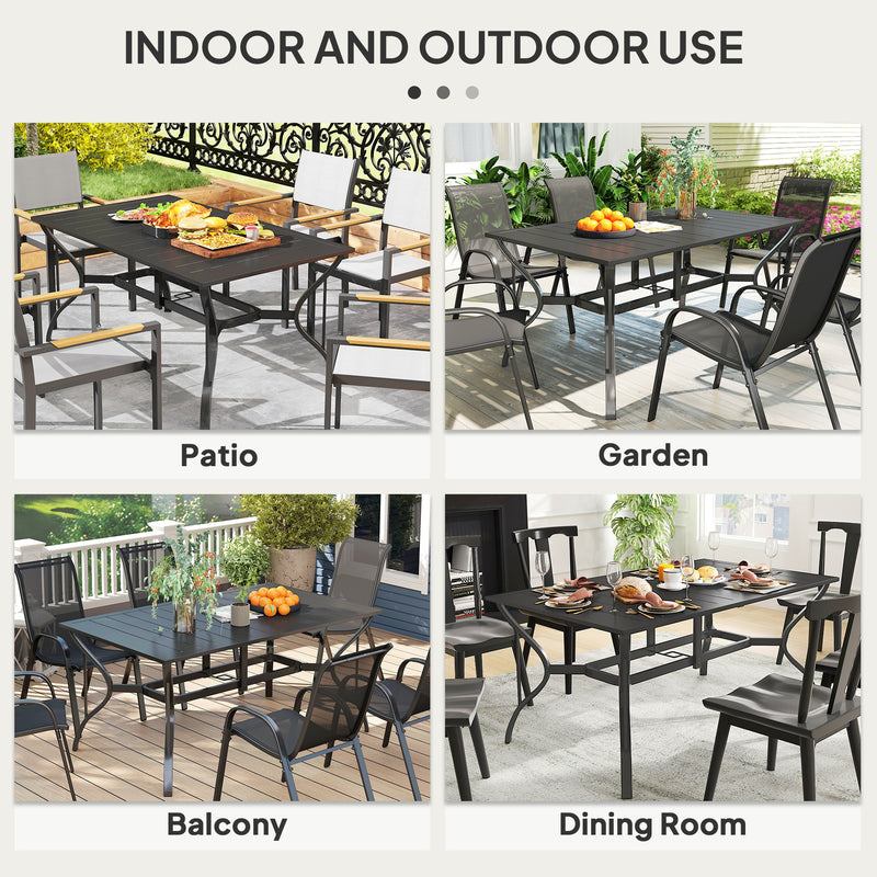 Outsunny Garden Dining Table with Steel Frame and Slatted Top for Balcony Black