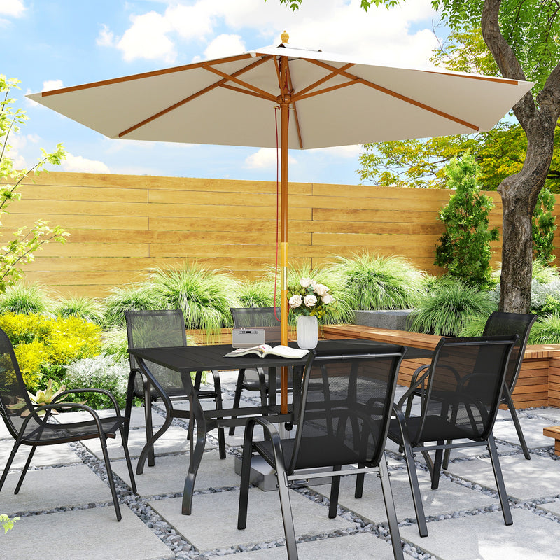 Outsunny Garden Dining Table with Steel Frame and Slatted Top for Balcony Black