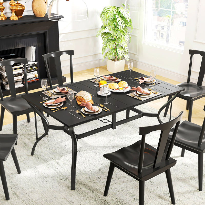 Outsunny Garden Dining Table with Steel Frame and Slatted Top for Balcony Black