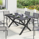 Outsunny Garden Dining Table, Outdoor Table for 6, Wood Effect Top, Black