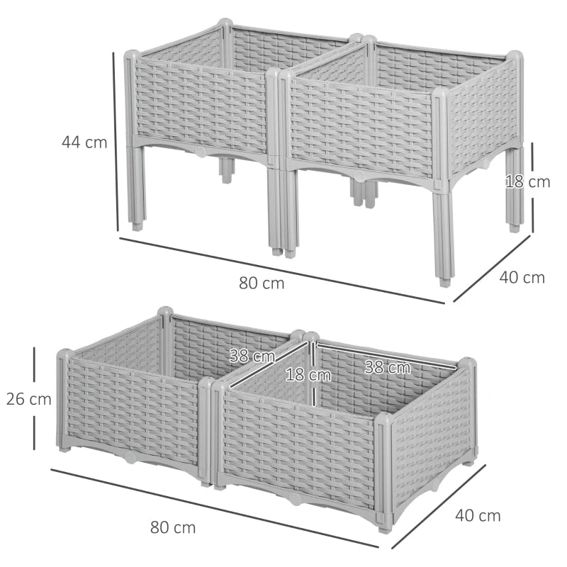 Outsunny Raised Bed Plastic Set of 4 40x40x44cm -  Grey