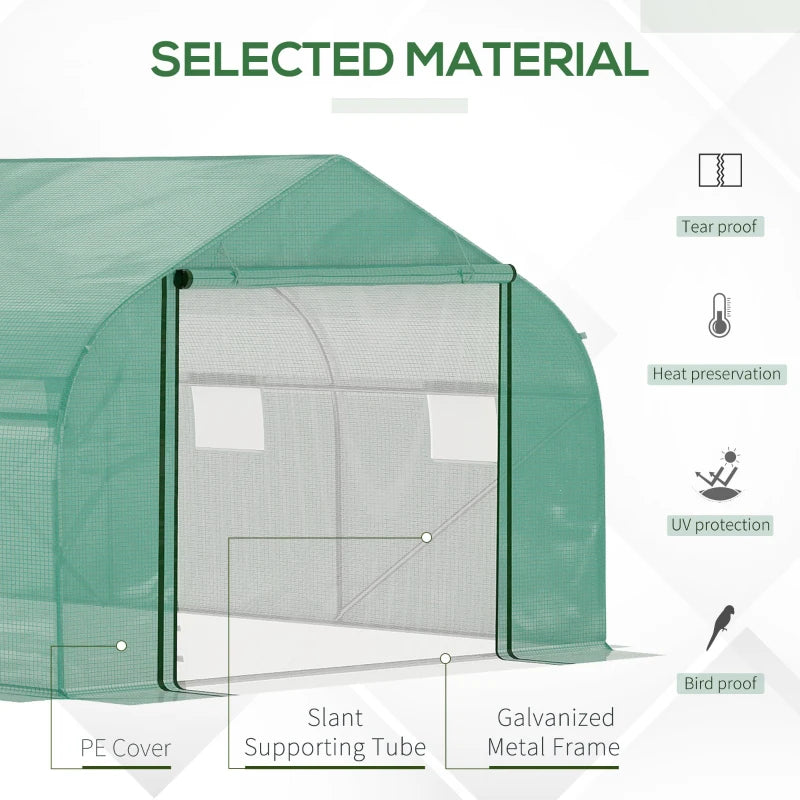 Outsunny Greenhouse Polytunnel 4.47x3x2m - Green