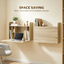 HOMCOM Wall Mounted Table w/ Space Saving Storage Compartments, Oak