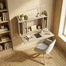 HOMCOM Wall Mounted Table w/ Space Saving Storage Compartments, Oak
