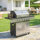 Outsunny 6 Burner Liquid Propane Gas BBQ Grill, Portable Gas Barbecue Grill