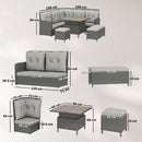 Outsunny 6 PCs Rattan Garden Furniture Sectional Corner Sofa, Dark Grey