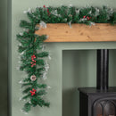 2.7m Green Mixed Needle Christmas Garland with Pine Cones and Red Berries