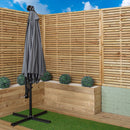 3m Solar Powered Lit Banana Cantilever Garden Parasol with LEDs & Base Weights Included in Grey