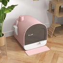 PawHut Cat Litter Box Kitten Litter Tray w/ Lid, Scoop, Filter, Flap Door, Pink