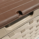 335 Litre Dark Brown Rattan Effect Garden Storage Box With Sit On Lid