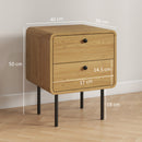 HOMCOM Bedside Table, Modern Nightstand with 2 Drawers Rounded Edges, Oak