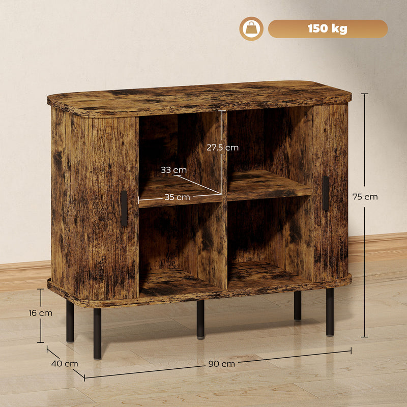 HOMCOM Sideboard Storage Cabinet with Slatted Tambour Sliding Doors