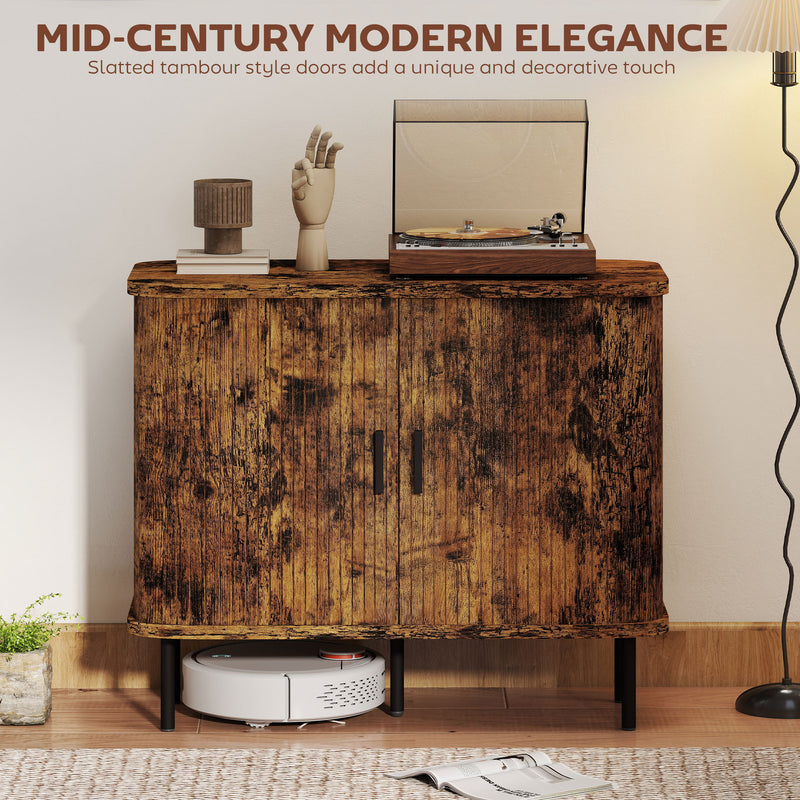 HOMCOM Sideboard Storage Cabinet with Slatted Tambour Sliding Doors
