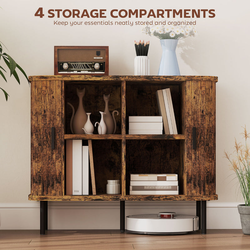 HOMCOM Sideboard Storage Cabinet with Slatted Tambour Sliding Doors