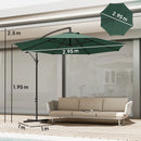 Outsunny 3(m) Garden Banana Parasol Cantilever Umbrella W/ Base, Dark Green