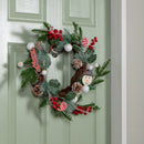 40cm Candy Swirls Christmas Wreath with Pinecones Red Berries and Candy Canes