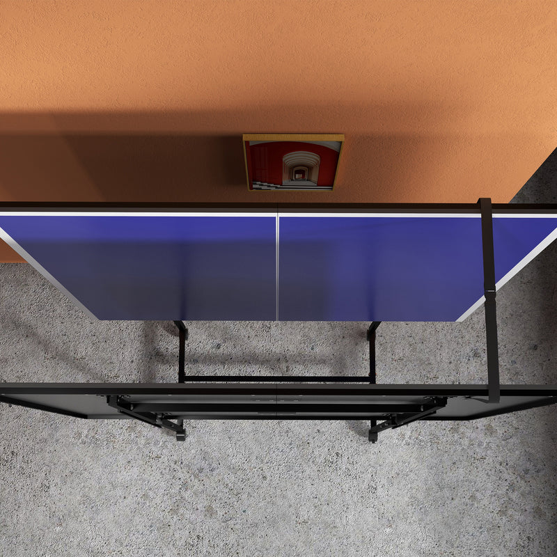 SPORTNOW 9FT Folding Table Tennis Table w/ 4 Wheels, for Indoors, Blue