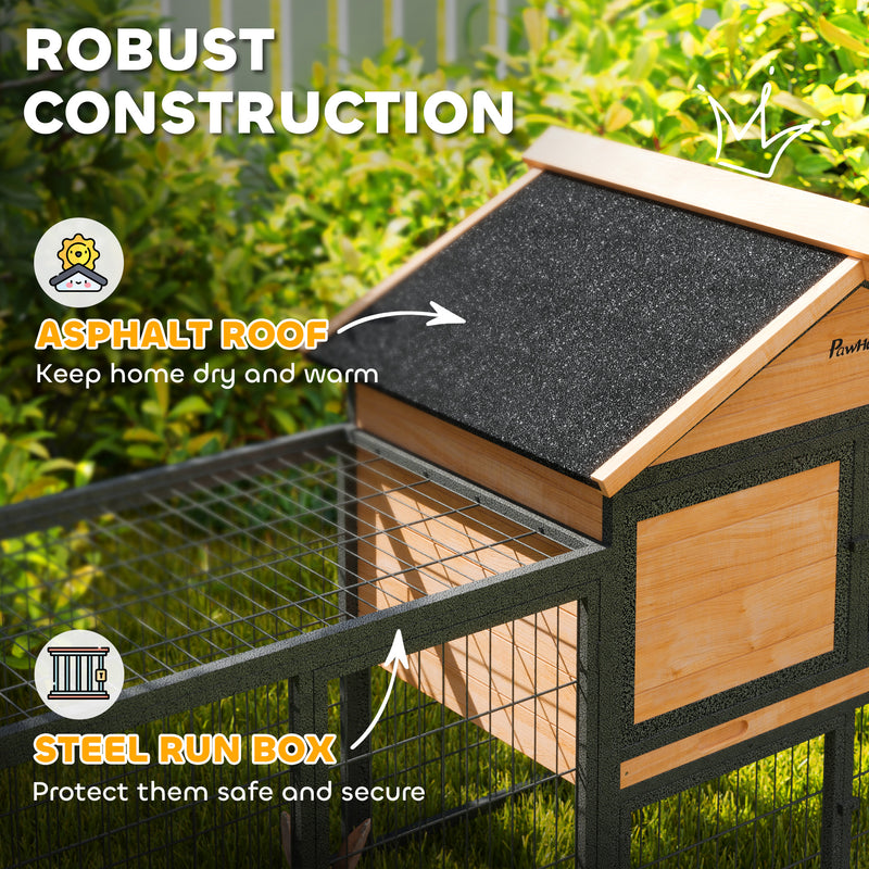 PawHut Rabbit Hutch Outdoor with Steel Run Removable Plastic Tray Natural