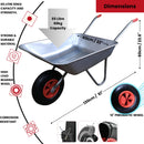 Samuel ALEXANDER 65 Litre 60kg Capacity Galvanised Metal Garden Cart Wheelbarrow - Heavy Duty Garden Wheelbarrows with Pneumatic Tyre