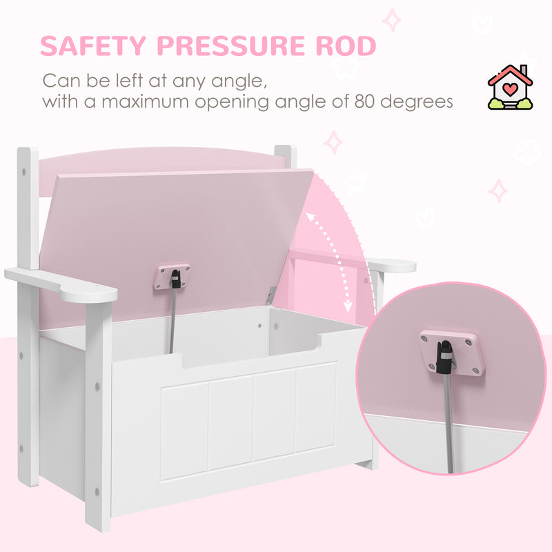 AIYAPLAY 2 in 1 Toy Box for Kids with Safety Lid for Bedroom. Nursery, Pink
