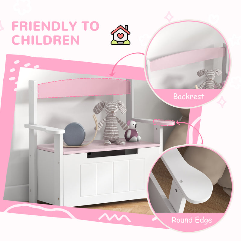 AIYAPLAY 2 in 1 Toy Box for Kids with Safety Lid for Bedroom. Nursery, Pink