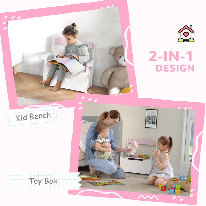 AIYAPLAY 2 in 1 Toy Box for Kids with Safety Lid for Bedroom. Nursery, Pink