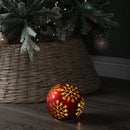 15cm Battery Operated Light Up Snowflake Glass Ball In Red With Warm White LEDs