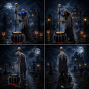 6ft Tall Animated Stirring Cauldron Creep Skeleton Halloween Decoration with LED Eyes