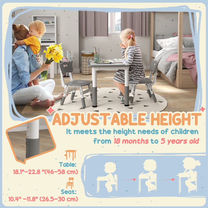 AIYAPLAY 3 Pcs Height Adjustable Kids Table And Chair Set For Playroom - Grey/Pink