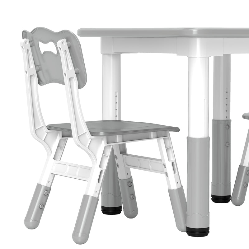 AIYAPLAY 3 Pcs Height Adjustable Kids Table And Chair Set For Playroom - Grey/Pink
