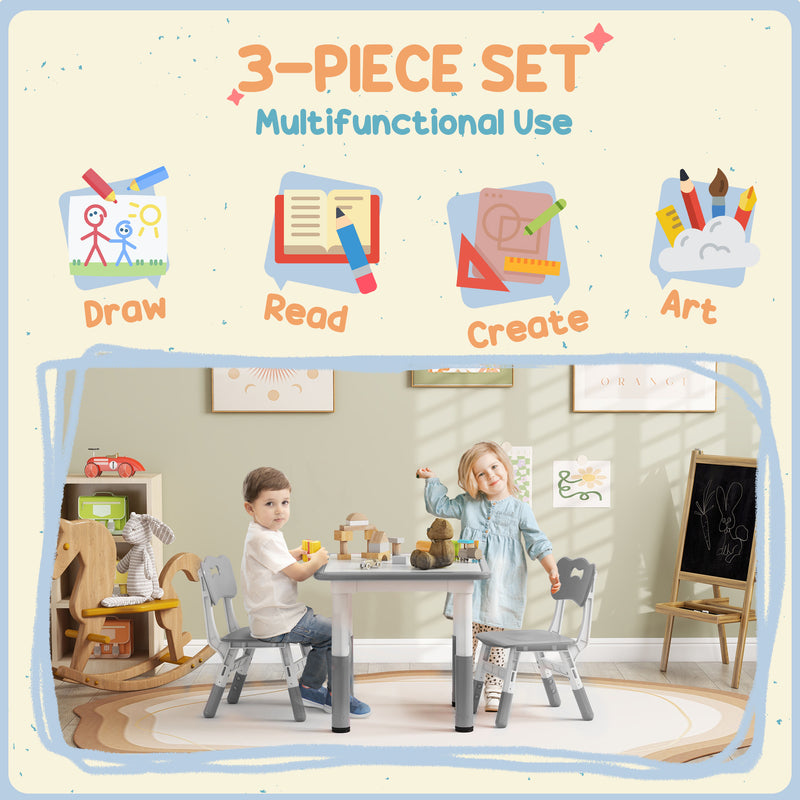 AIYAPLAY 3 Pcs Height Adjustable Kids Table And Chair Set For Playroom - Grey/Pink