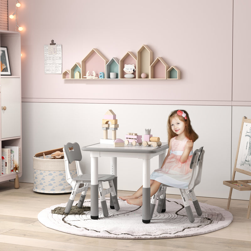 AIYAPLAY 3 Pcs Height Adjustable Kids Table And Chair Set For Playroom - Grey/Pink