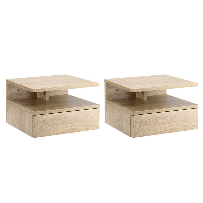 HOMCOM Nightstand Set of 2, Wall Mounted Bedside Cabinet, Oak Tone