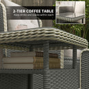 Outsunny Rattan Garden Furniture Set with Footstools Armchairs Light Grey