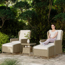 Outsunny Rattan Garden Furniture Set with Footstools Armchairs Light Grey