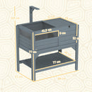 PawHut Wooden Tortoise House w/ Run, Shelter, Shelf, Lamp Holder, Grey