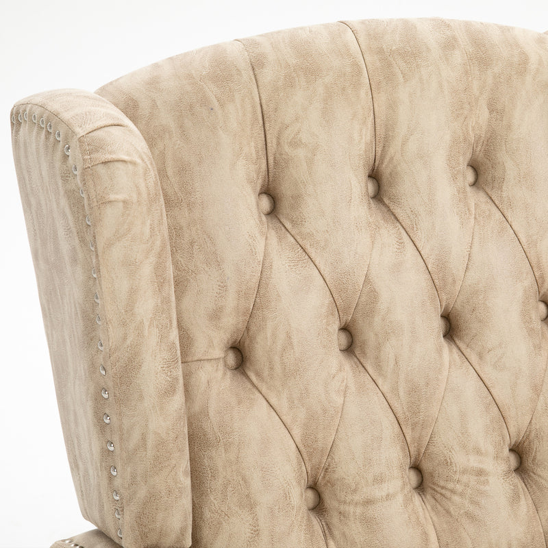 HOMCOM Marble Effect Manual Reclining Armchair W/ Footrest Studs Wood Legs Beige