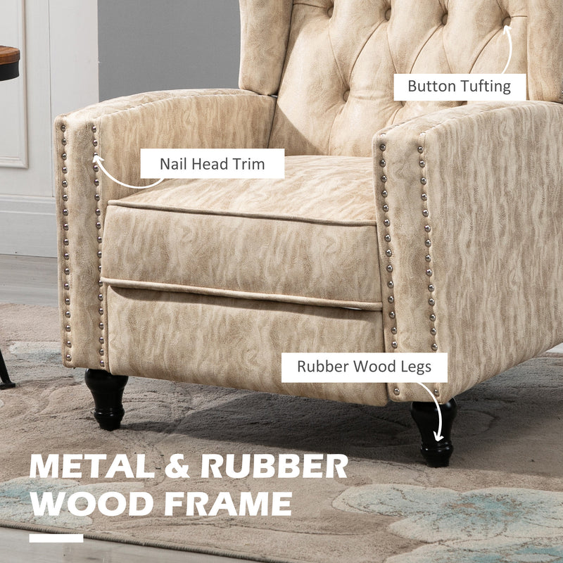 HOMCOM Marble Effect Manual Reclining Armchair W/ Footrest Studs Wood Legs Beige