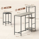 HOMCOM 3Pcs Breakfast Bar Table and Stools Set 4-tier shelving, Washed Grey