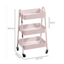 HOMCOM 3-Tier Rolling Utility Cart Kitchen Storage Trolley On Wheels