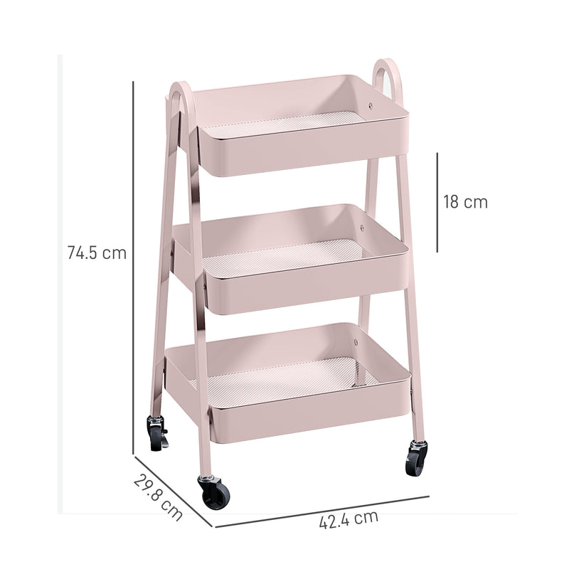 HOMCOM 3-Tier Rolling Utility Cart Kitchen Storage Trolley On Wheels