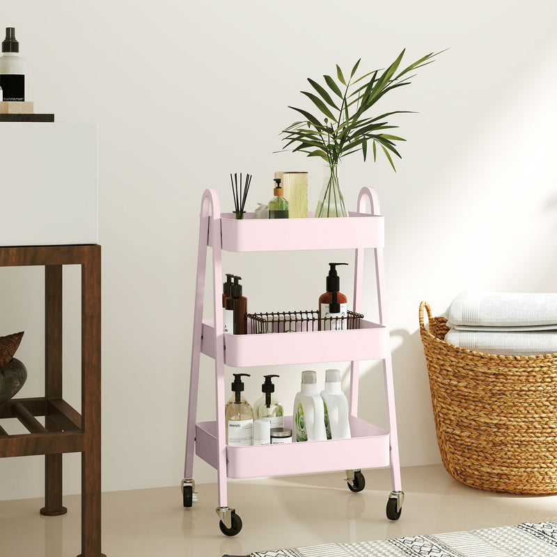 HOMCOM 3-Tier Rolling Utility Cart Kitchen Storage Trolley On Wheels